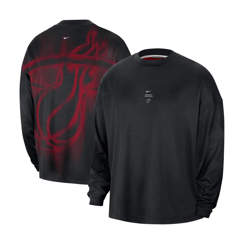 Camiseta de manga larga negra para hombre del Miami Heat 2026/27, modelo Standard Issue, para antes del partido