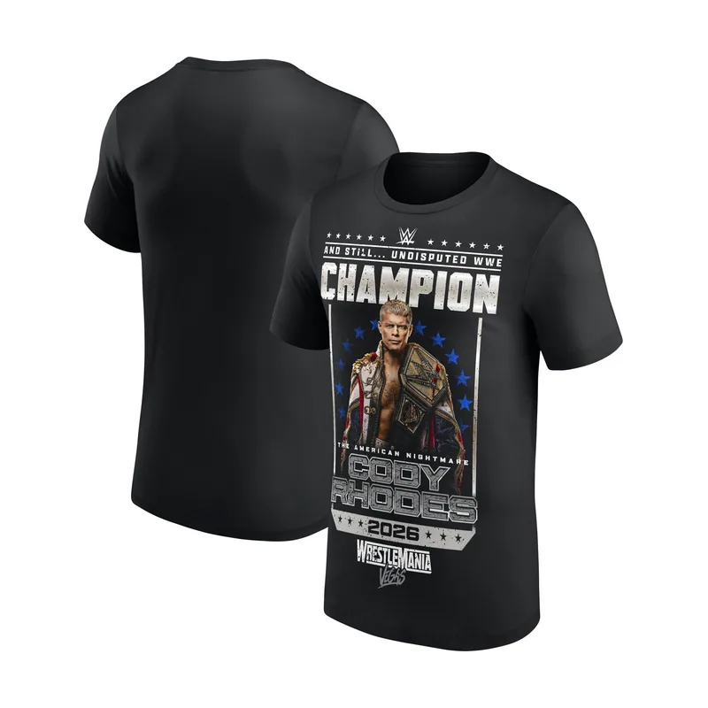Camiseta WrestleMania 42 Undisputed WWE Championship Ganador del Cody Rhodes para hombre - Negro