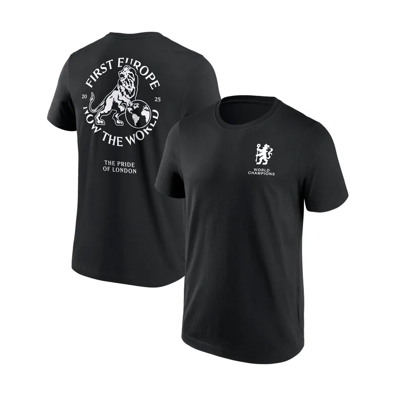Camiseta gráfica Chelsea First Europe, Now the World para hombre - Negra