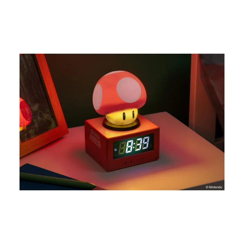 Super Mario Super Mushroom Icon Reloj Despertador con luz Nocturna