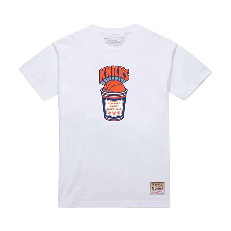 Camiseta blanca de hombre con estampado de taza de café de los New York Knicks