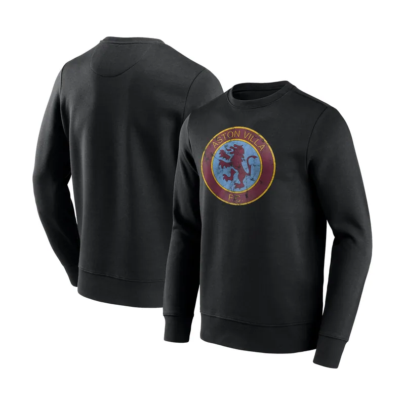 Sudadera con cuello redondo con gráfico retro desgastado de Aston Villa para hombre - Negro
