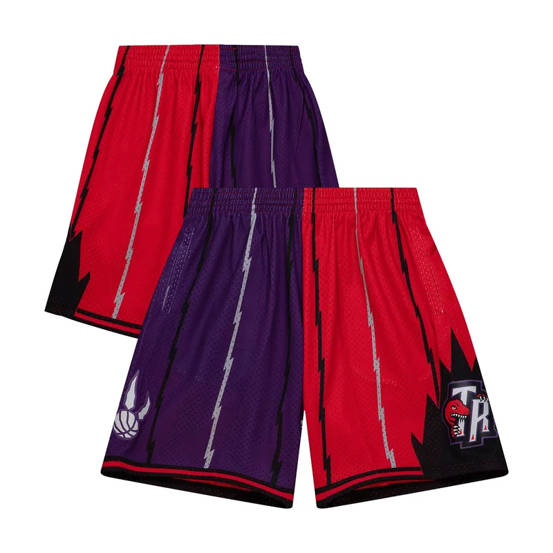 Pantalones cortos Swingman divididos de los Toronto Raptors de 1998 para hombre - Morado/Rojo