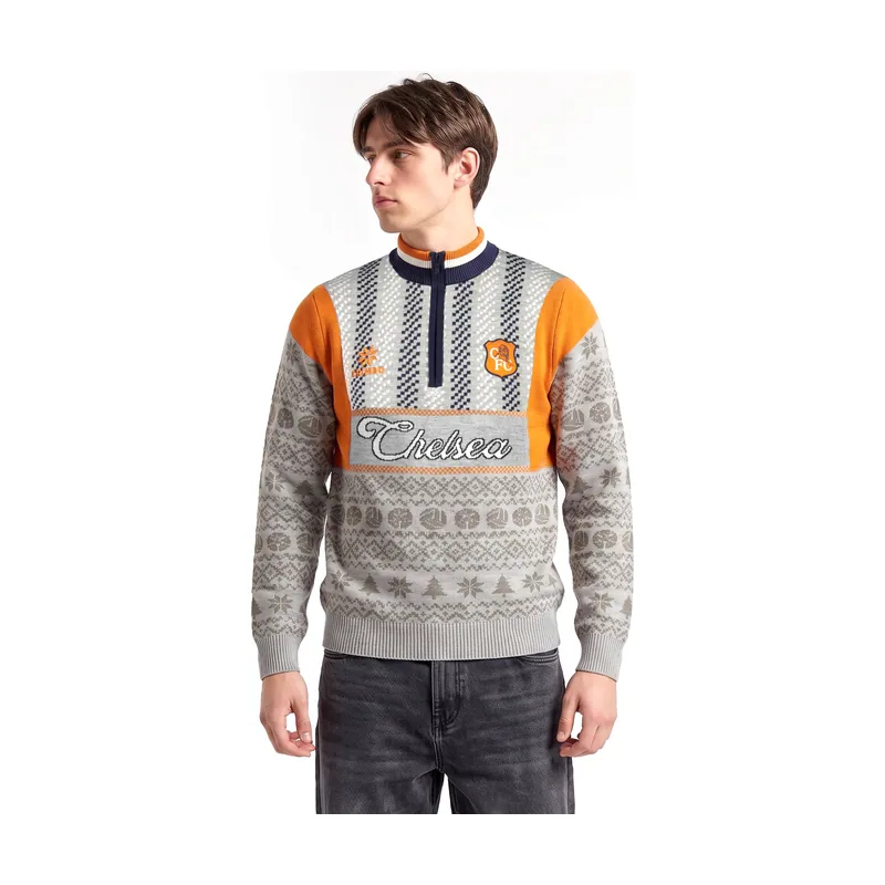 Jersey navideño retro Chelsea con cremallera de 1/4 - Gris