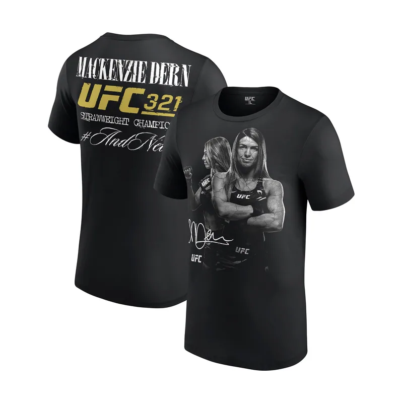 Camiseta negra para hombre de Mackenzie Dern UFC 321 #AndNew, campeón de peso paja