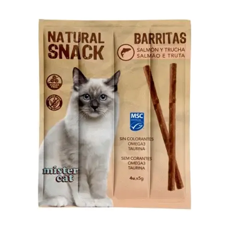 Natural snack gatos barritas salmón y trucha para Gatos 20 GR
