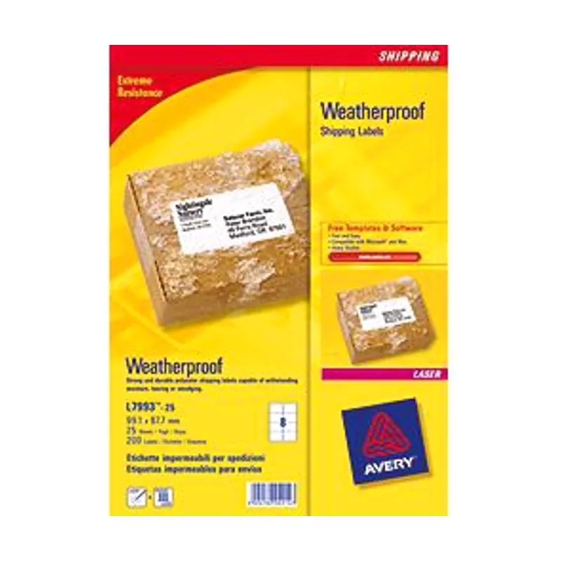 Weatherproof Shipping Labels etiqueta autoadhesiva Blanco 200 piezas