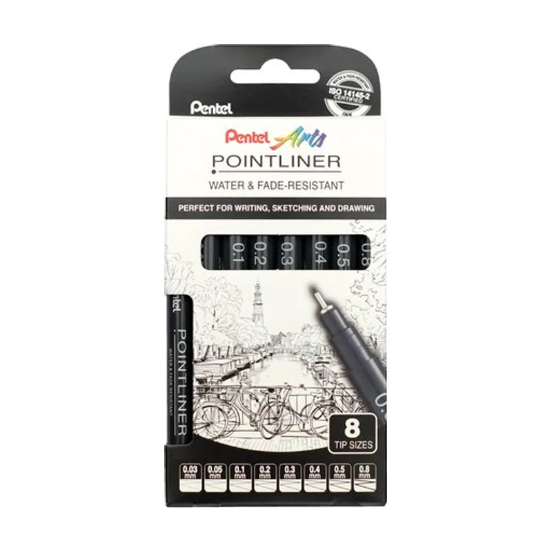 Pentel YS20P-8 rotulador de punta fina Negro 8 piezas
