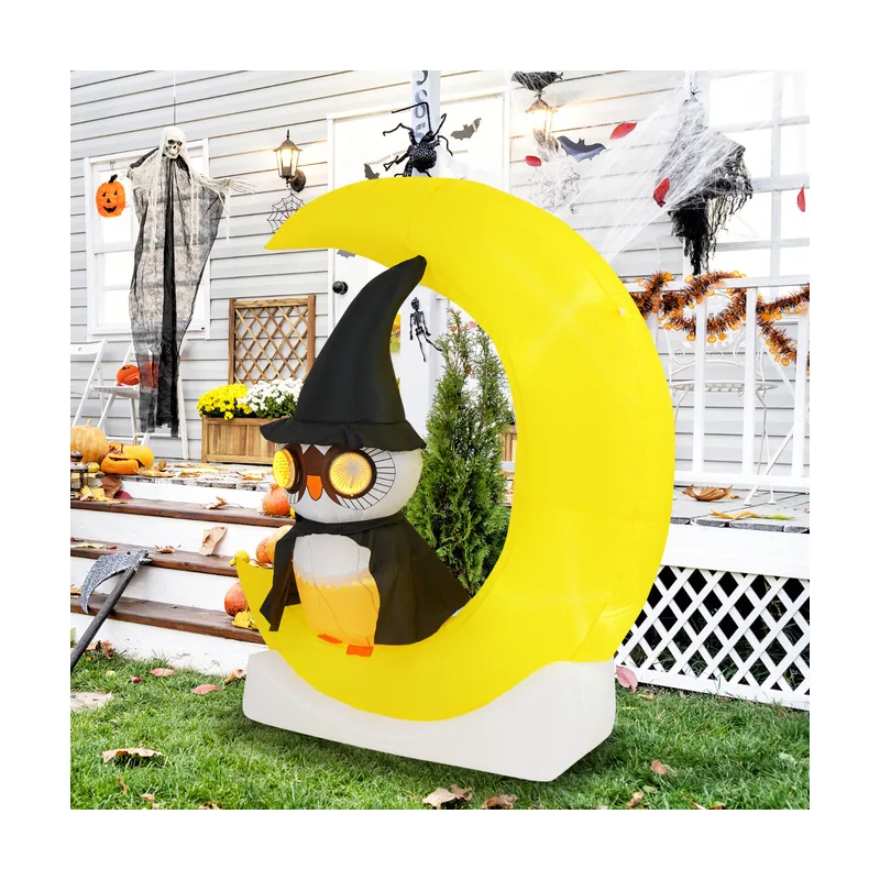 130 x 155 cm Búho Inflable en la Luna Decoración de Halloween Iluminada