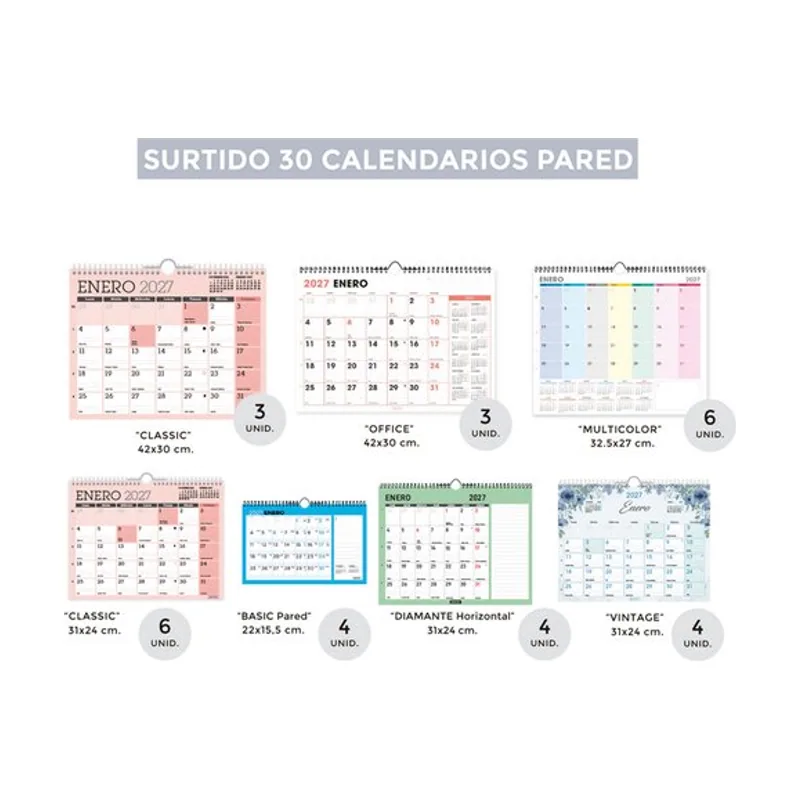 Calendario 2027 pared mensual surtido de 30