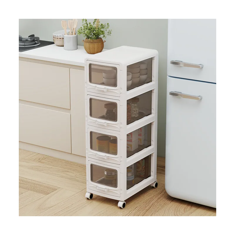 Cajonera Plástica Blanca de 4 Niveles con Cajones Transparentes