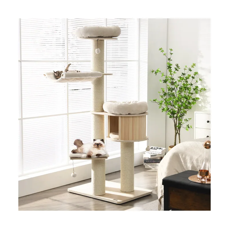 Árbol para Gatos Altura con 4 Postes Rascadores de Sisal Plataforma de Felpa