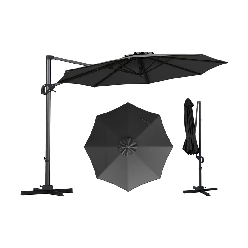 Sombrilla Terraza Exterior 300cm con Rotación 360° Inclinable 8 Varillas de Metal Manivela