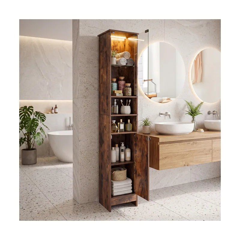 Armario de Baño Alto Estrecho Marrón