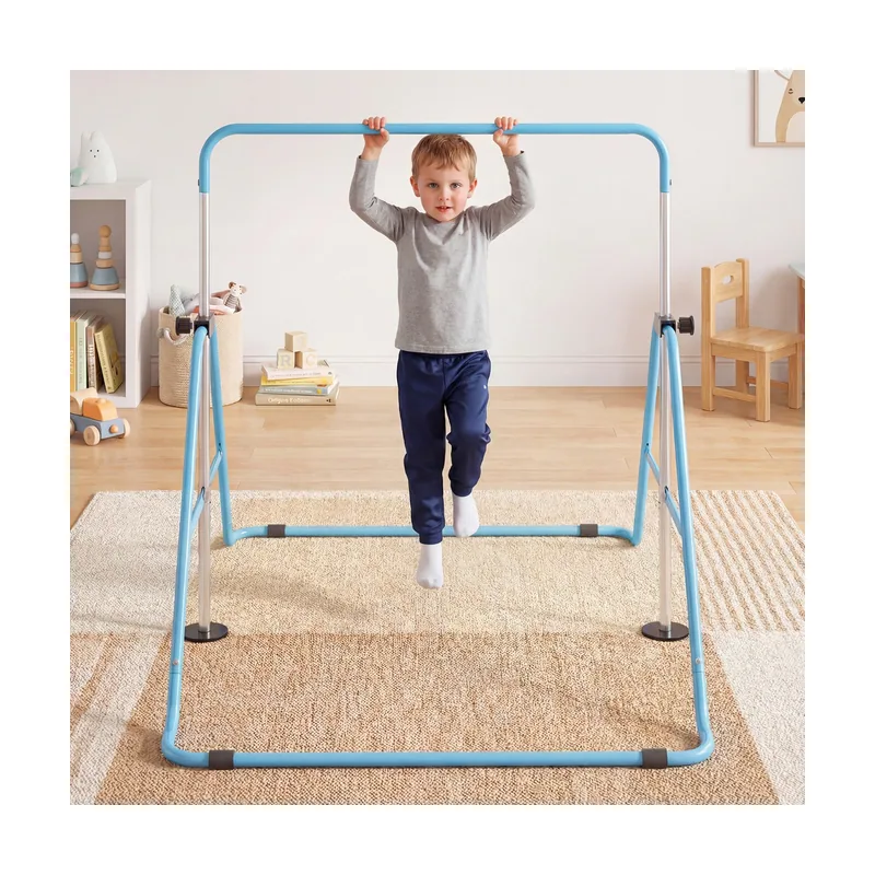 Barra Gimnasia Infantil Plegable Altura Ajustable Base Antideslizante Azul