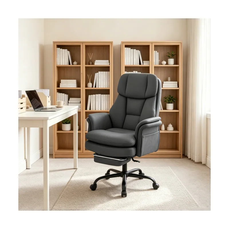Silla de Oficina Grande con Reposapiés Brazos Abatibles Respaldo Reclinable 150 kg Gris