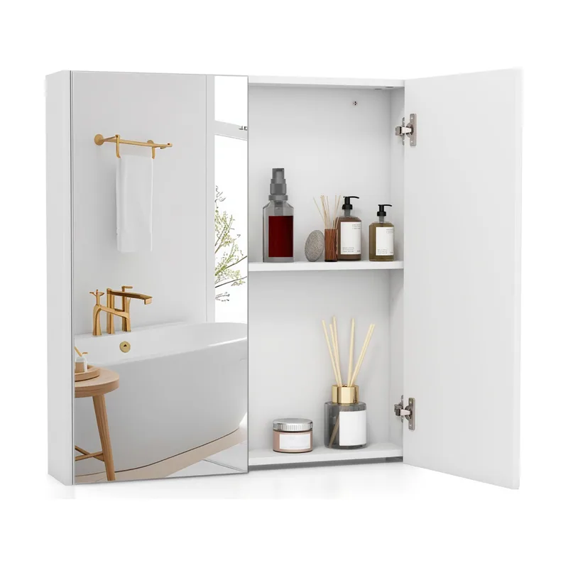 Armario de Pared para Baño 62 x 65 cm con Puertas Espejadas Dobles y Estante Ajustable