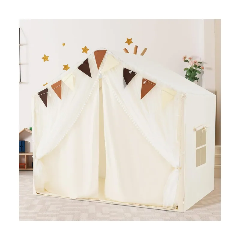 Casa de Muñecas para Niños con Tienda Resistente Estructura de Sólida Madera Beige