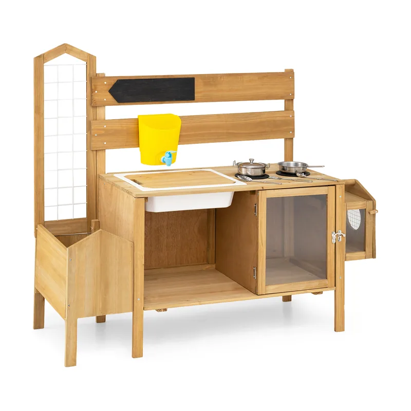Cocina de Juguete de Madera Natural con Fregadero Depósito de Agua Armario