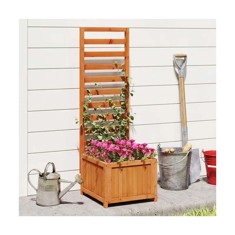 Cama de Jardín Elevada de Madera con Enrejado Macetero Elevado