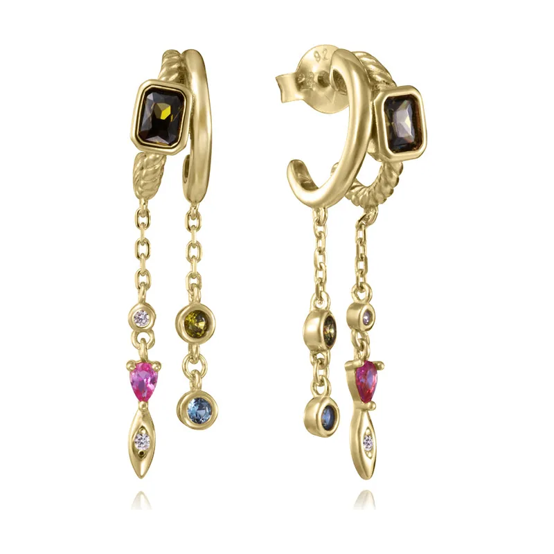 Pendientes doble aro abierto de plata de primera ley con baño de oro 2393E100-30