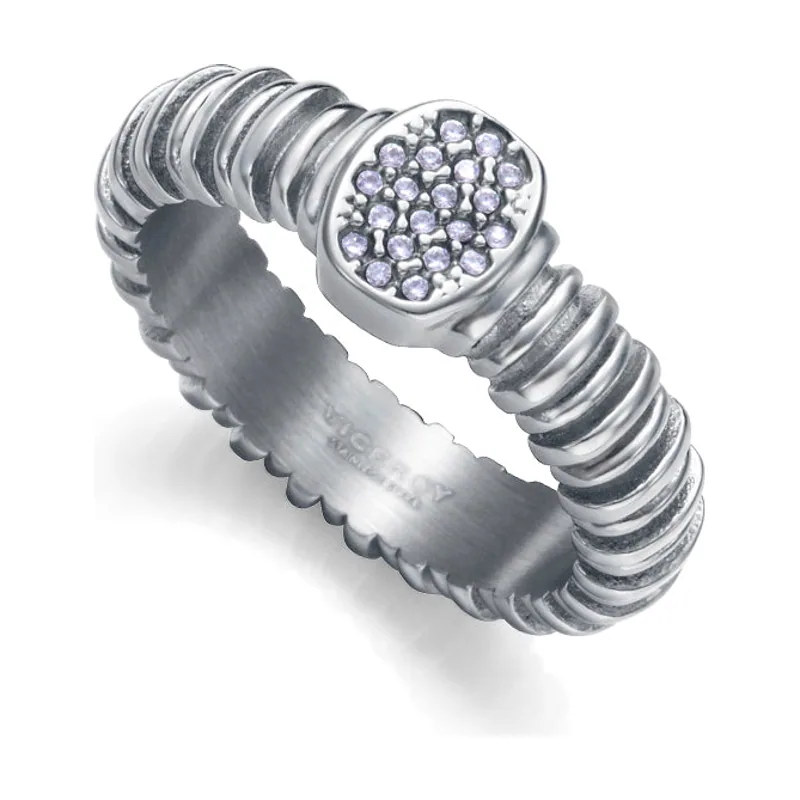 Anillo de acero y circonitas 14444A01800