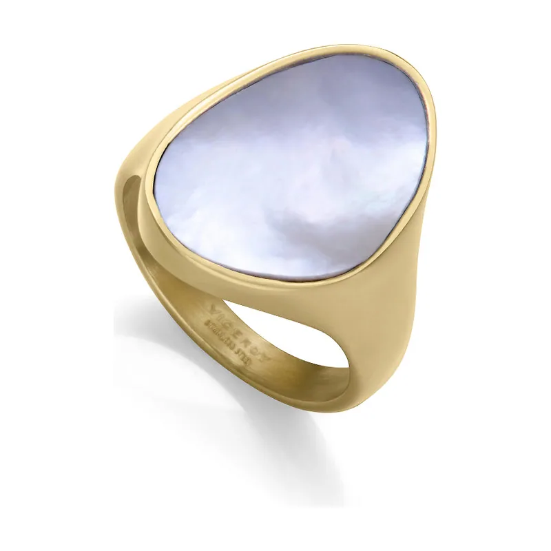 Anillo de acero Ip dorado con madreperla 14441A01212