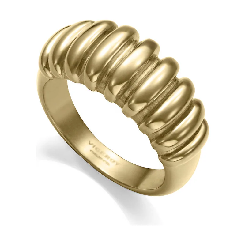Anillo de acero Ip dorado con acanaladuras 15233A01612