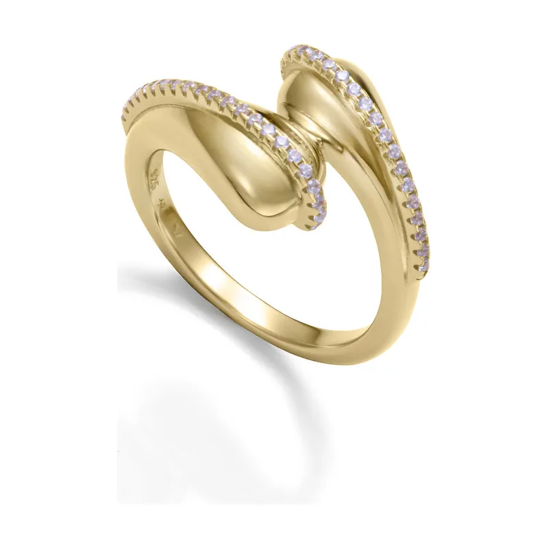 Anillo de plata de primera ley con baño de oro cruzado con fila de circonitas 2384A016-30