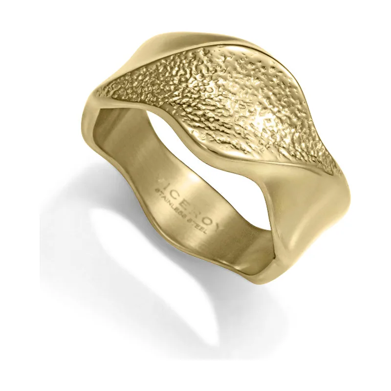 Anillo acero Ip dorado con forma enroscada, colección Laura Escanes 14460A01812