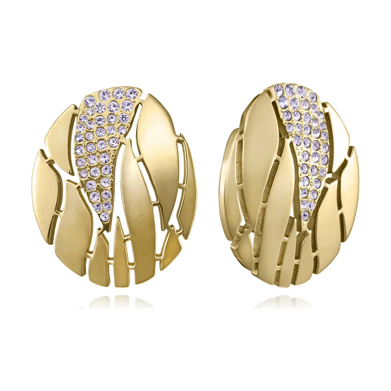 Pendientes de acero Ip dorado ovalado 15227E01012