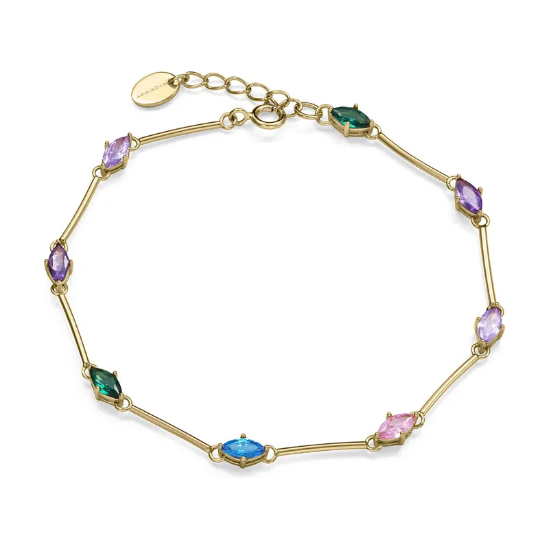 Pulsera de cadena de plata de primera ley con baño de oro con circonitas de colores 13279P100-39