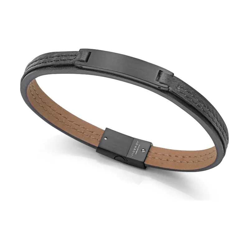 Pulsera de acero Ip negro y piel 15223P01010