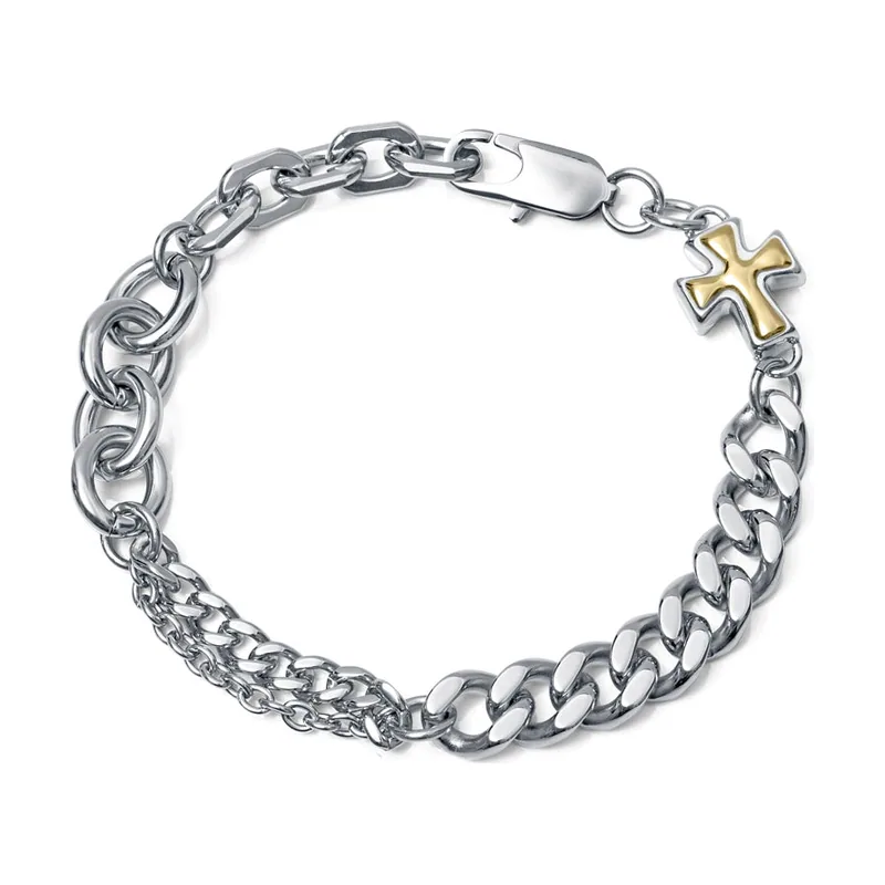 Pulsera de cadena de acero con cruz Ip dorado,colección Abraham Mateo 15283P01000