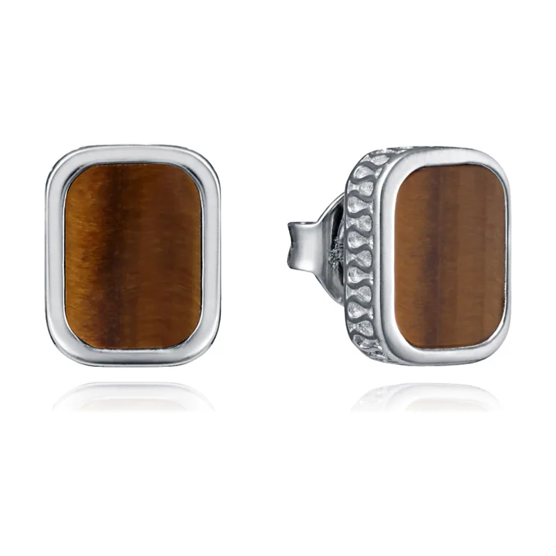 Pendientes de plata de primera ley con baño de rodio y piedra natural ojo de tigre 13275E000-44
