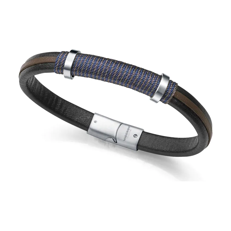 Pulsera de acero con piel 15220P01011
