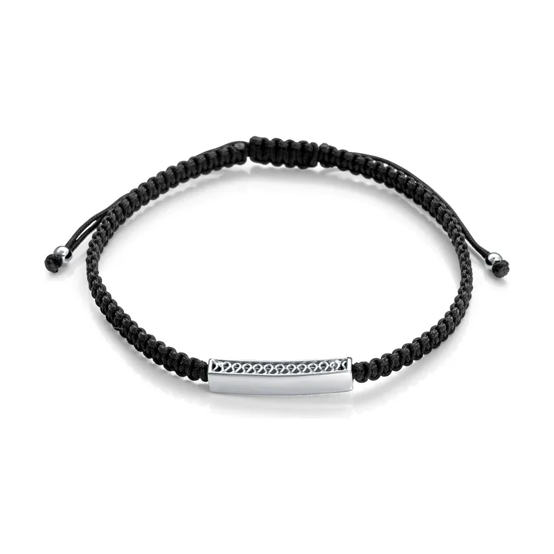 Pulsera de plata de primera ley con baño de rodio y macramé 13274P000-95