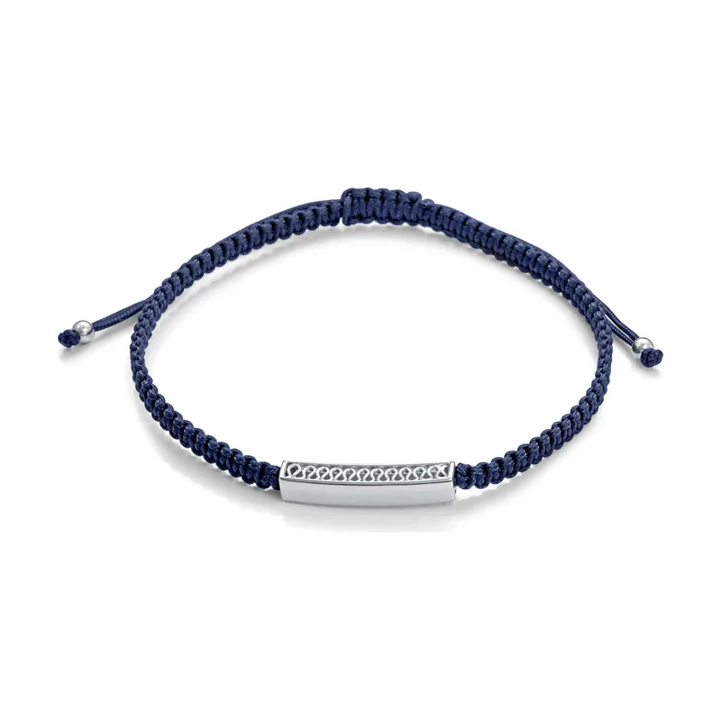 Pulsera de plata de primera ley con baño de rodio y macramé 13274P000-93