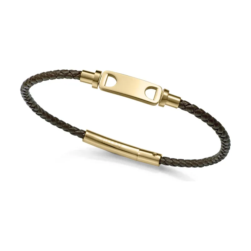 Pulsera acero Ip dorado y piel trenzada 14408P01011