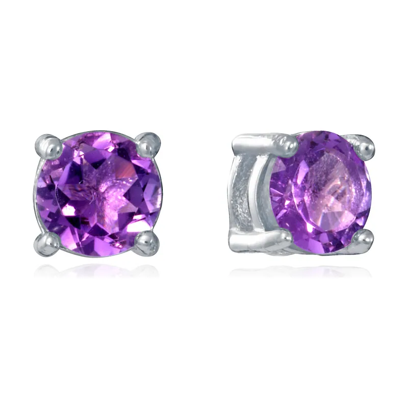 Pendientes de acero chapado en plata 999 + E-COATING con piedra natural amatista 14455E01019