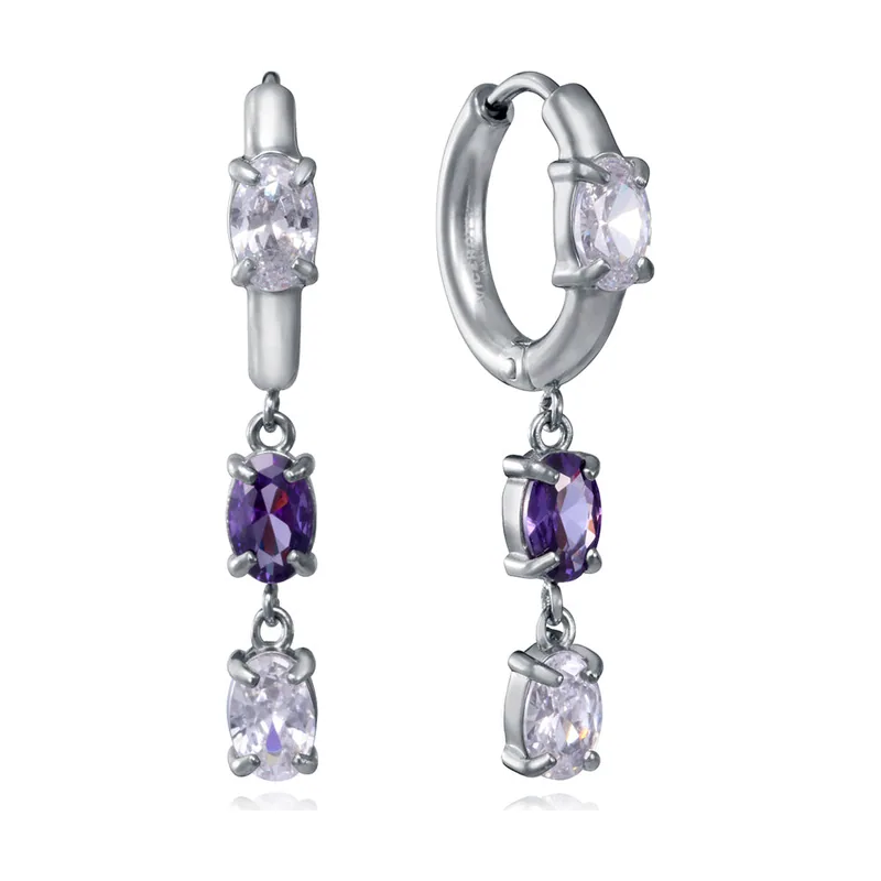 Pendientes de aro de acero con circonitas y colgantes 15266E01019