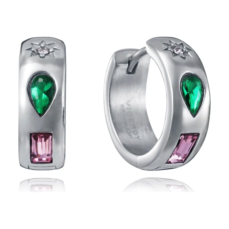 Pendientes de aro reversibles de acero con circonitas 75453E01000