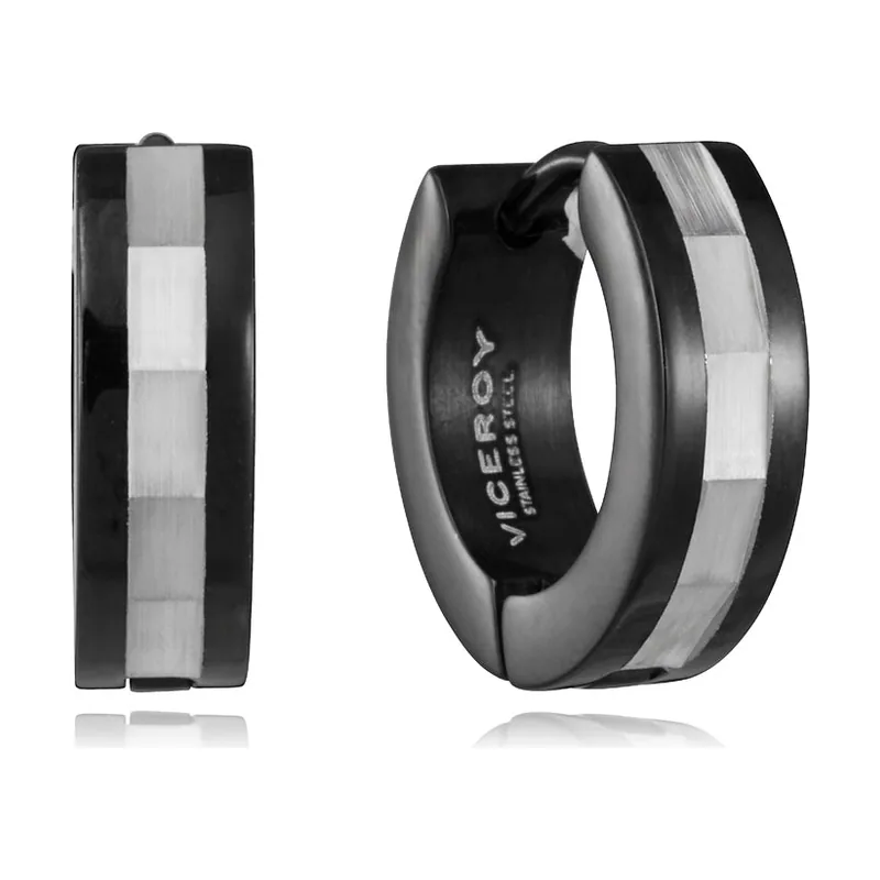 Pendientes bitono de acero Ip negro aro 14404E01010