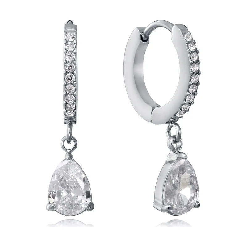 Pendientes de aro de acero con circonita y circonita de gota colgante 15259E01000