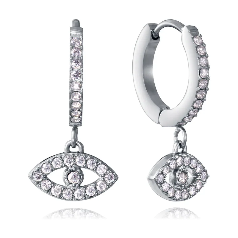 Pendientes de aro de acero con circonitas blancas y ojo colgante 15257E01000