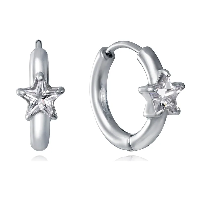 Pendientes de aro de acero con circonita en forma de estrella 15253E01000