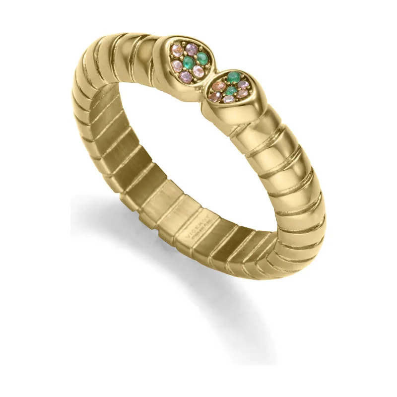 Anillo de acero Ip dorado con circonitas de colores 75452A01812