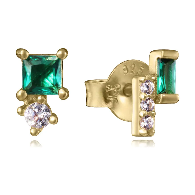 Pendientes asimétricos de plata de primera ley con baño de oro y circonitas 2397E100-32