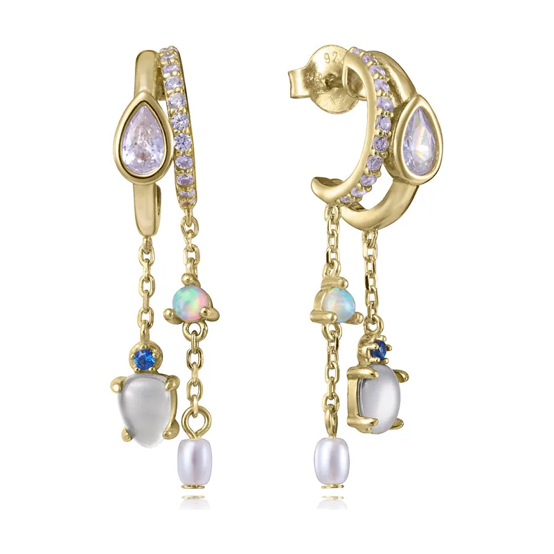 Pendientes doble aro abierto de plata de primera ley con baño de oro 2394E100-30