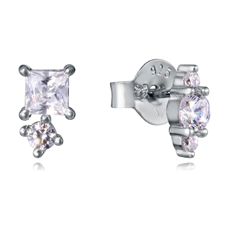 Pendientes asimétricos de plata de primera ley con baño de oro y circonitas 2398E000-30